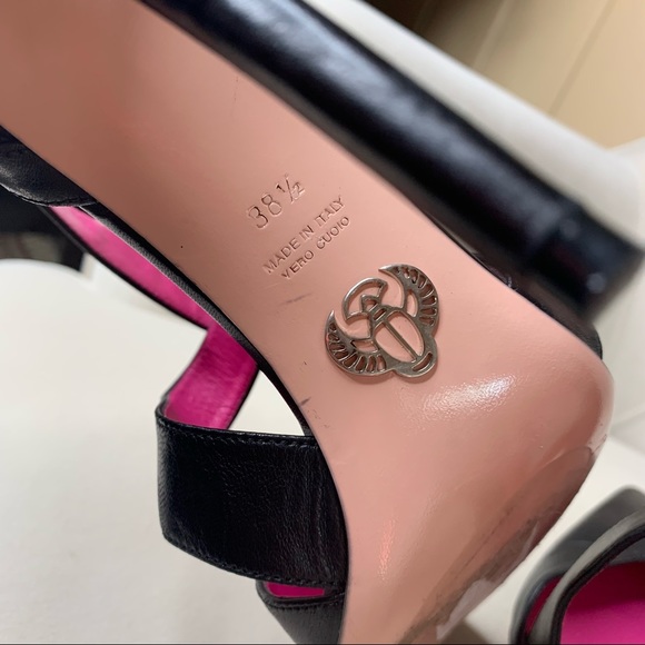 Oscar Tiye Vero Cuoio Blk Leather Heels Italy 38.5 - Picture 4 of 4